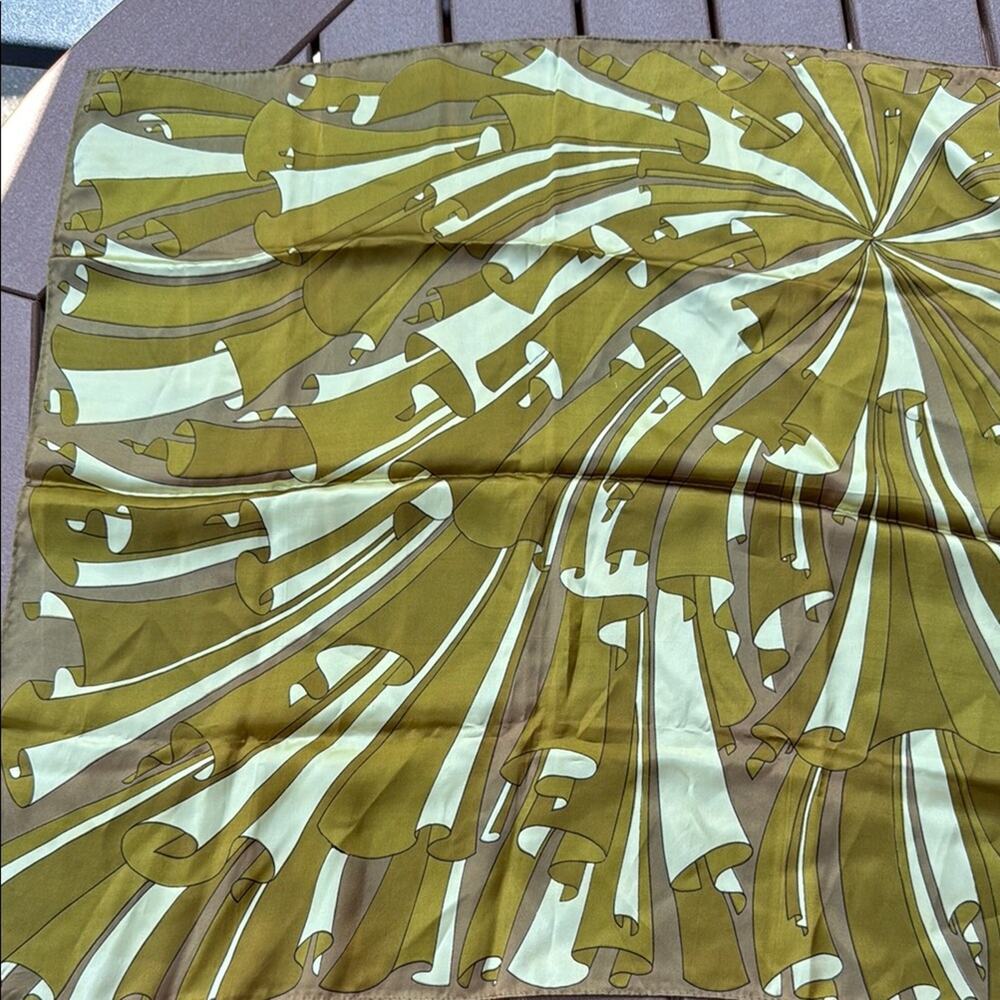 Green and Cream Vintage Abstract Scarf Made in Japan